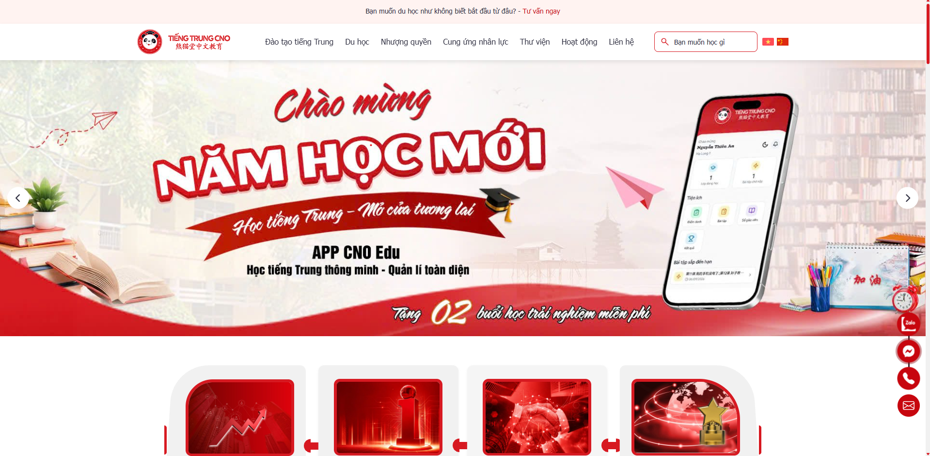 CONNECT TECH THIẾT KẾ WEBSITE CNO KẾT NỐI ĐÀO TẠO TIẾNG TRUNG, DU HỌC VÀ NHƯỢNG QUYỀN