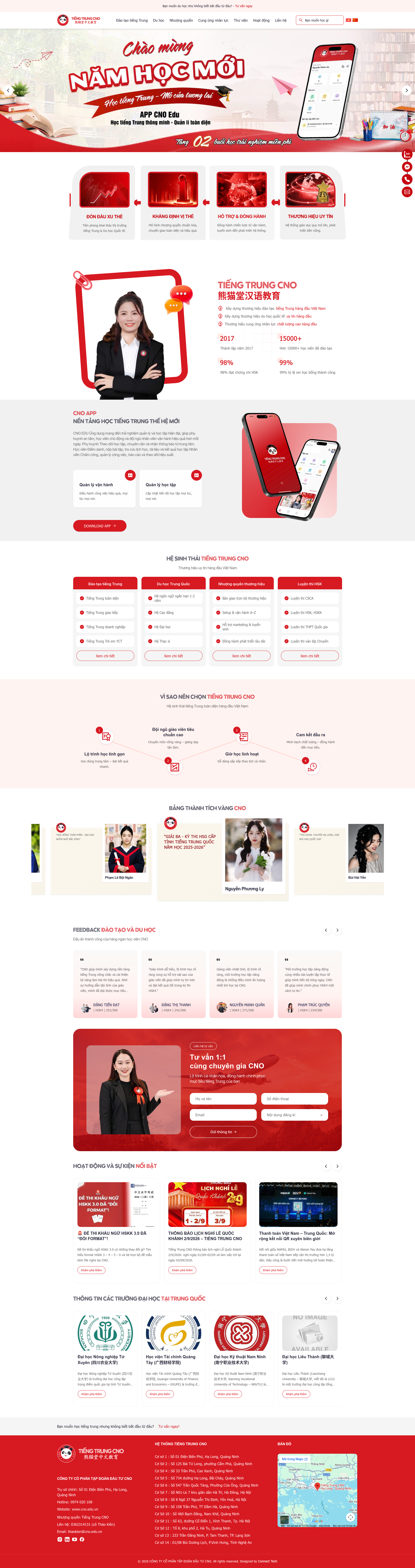 CONNECT TECH THIẾT KẾ WEBSITE CNO KẾT NỐI ĐÀO TẠO TIẾNG TRUNG, DU HỌC VÀ NHƯỢNG QUYỀN